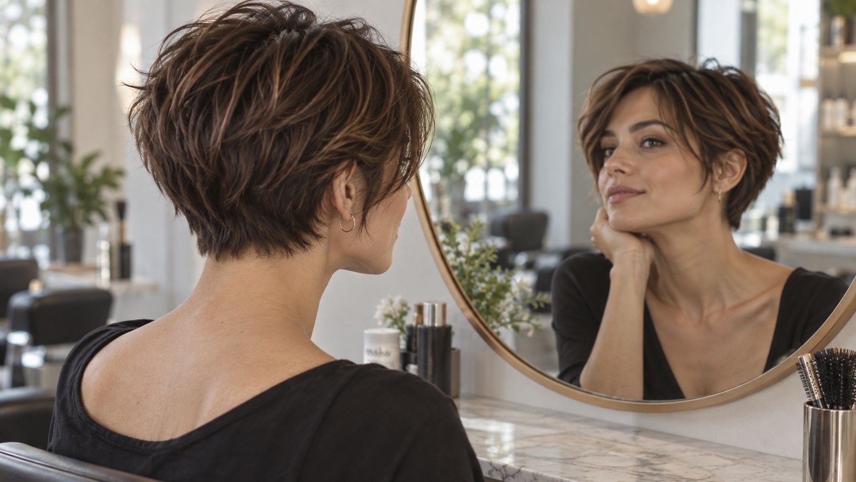 Comparing short hairstyles before a haircut